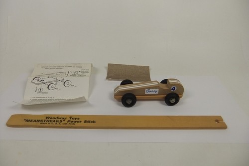 Vintage Woodway Toys Meanstreaks Wooden Toy Race Car and Power Stick - Picture 2 of 17