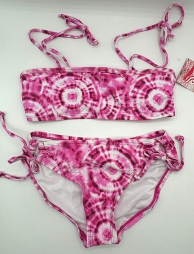 Kanu Surf Swim Girls Sz 12 Pink White Two Piece Groovy Bikini Tie Dye UPF 50 - Picture 1 of 24