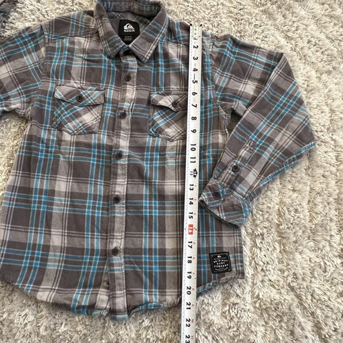 Quiksilver Plaid Flannel Button Shirt Boy Size MEDIUM Button Long Sleeve Gray - Picture 4 of 7