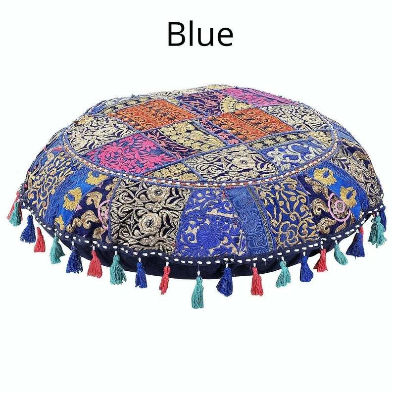 32" Cover Floor Large Patchwork Pouf Cushion Pillow Cover Bohemian Pillow Case Foto 4 de 4