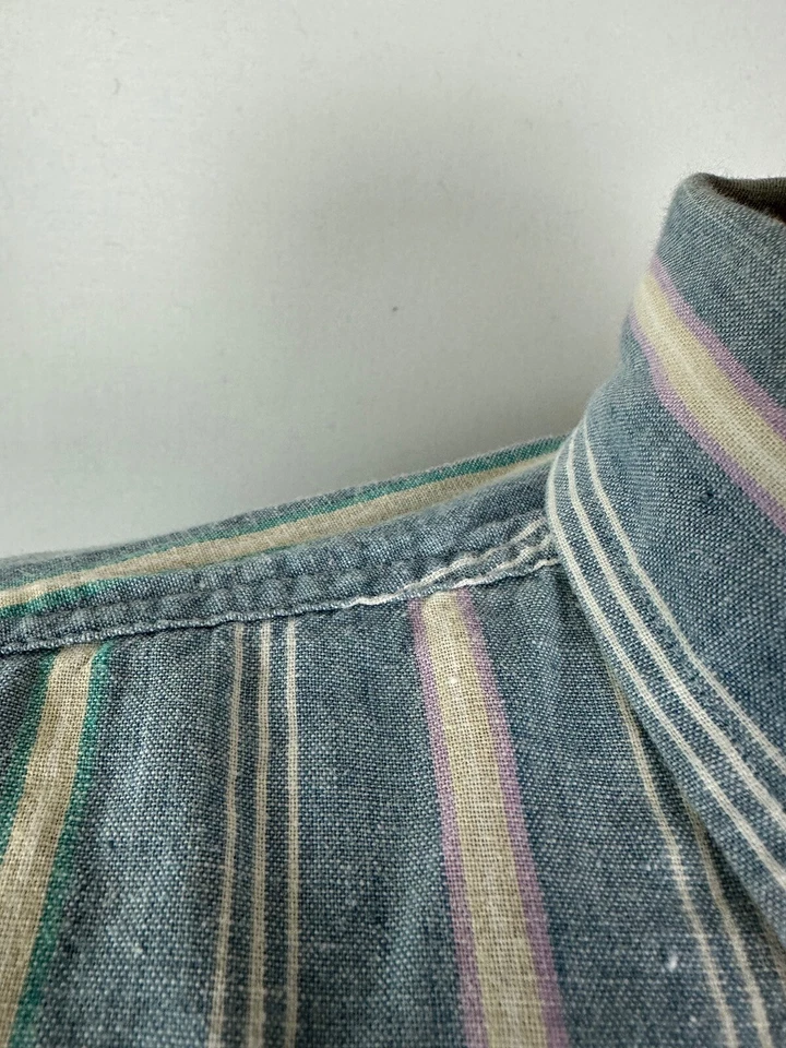 Camisa Cambray De Colección Para Hombres L De Gran Tamaño Rayas Con Botones Informal Oliver Reed Foto 3 de 4