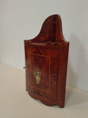 Piccola angoliera laccata / dipinta pensile o da appoggio stile tirolese '900 - Foto 4 di 14