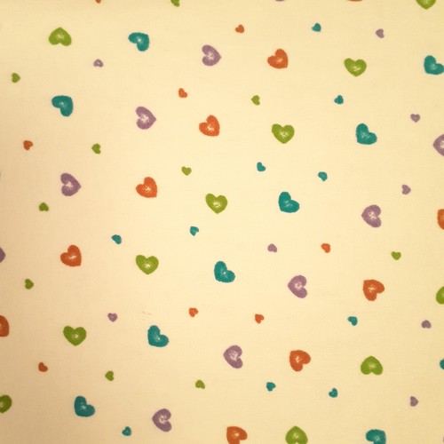 White Cotton Flannel Fabric with Multi-Colored Scattered Hearts 1 1/2 yards - Picture 3 of 4