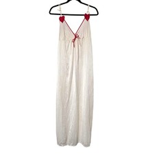Vtg Womens Nightgown Slip Dress Medium Lingerie Heart Piping Cottage Coquette
