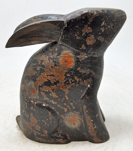 Hand Carved Wooden Rabbit Figurine Rustic Hand Painted - Picture 4 of 7
