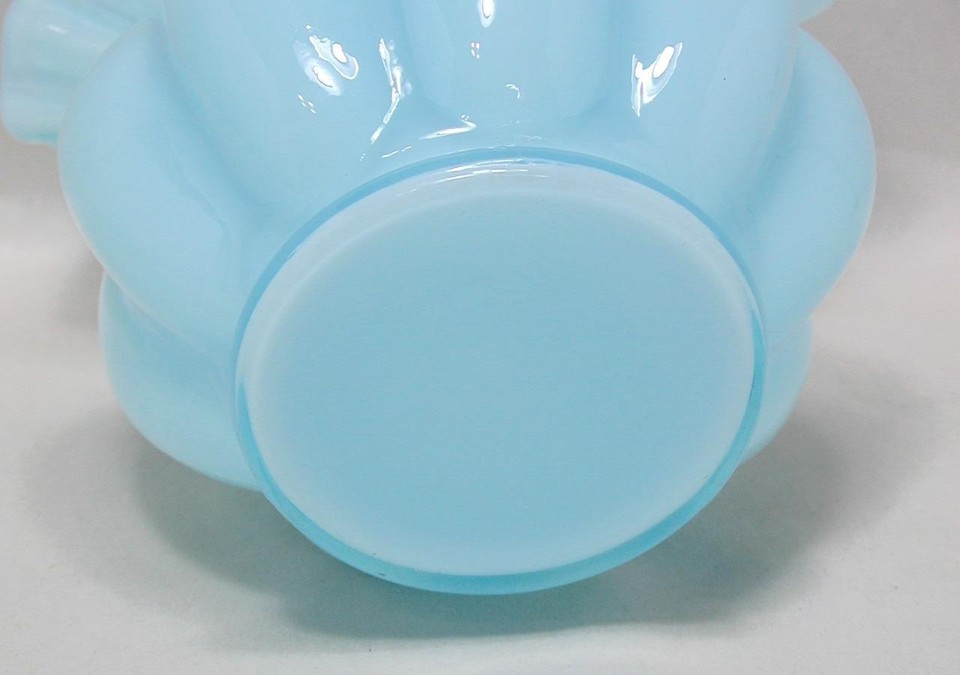 Scalloped Ruffled Rim Vintage Fenton Blue Overlay Melon 5 1/2” Vase Double Crimped Ruffled ...