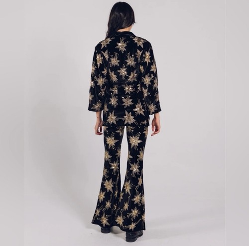 LENNI x Free People Embroidered Chromatic Sequin Star Blazer Jacket Gold Small - Picture 12 of 15