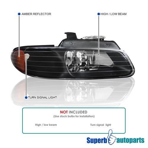 Fits 1996-2000 Caravan Chrysler Town & Country Black Headlight+Lamp - Picture 3 of 13