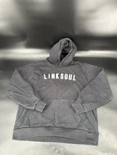 Linksoul Hoodie Sweatshirt XL Black Pullover Patch Spellout Logo Kangaroo Pocket