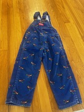 Vintage Oshkosh B Gosh Airplane Plane Blue Corduroy Overalls 4t USA Made 80s