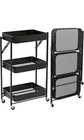 Black 3-Tier Foldable Storage Trolley With Wheels, Cart for Living Room Bathroom