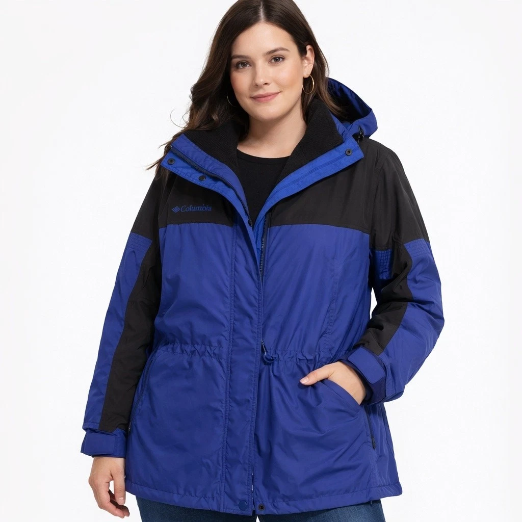 Columbia Womens 3-in-1 Winter Ski Snow Jacket Blue Black Hooded Coat Large Parka