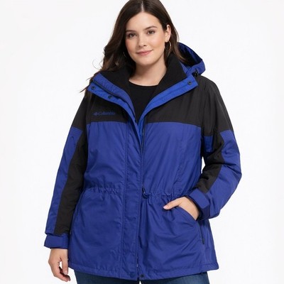 Columbia Womens 3-in-1 Winter Ski Snow Jacket Blue Black Hooded Coat Large Parka