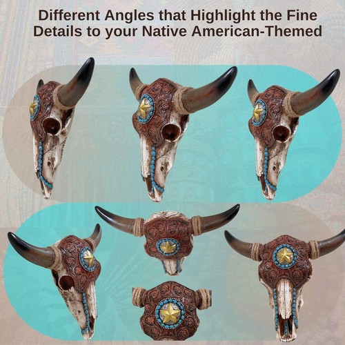 Bull Bison Skull Tooled Leather Southwest Western Wall Art Hanging Decoration - Picture 4 of 7