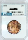 1942 Walking Liberty Half Dollar Gem BU ++++  Monster Rainbow Color  Toned