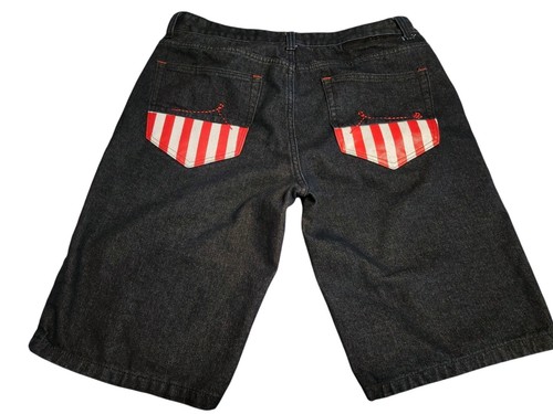 Rocawear Jean Shorts Mens 38 Black Pocket Y2K Baggy Skater Denim 37w US Flag - Picture 8 of 10