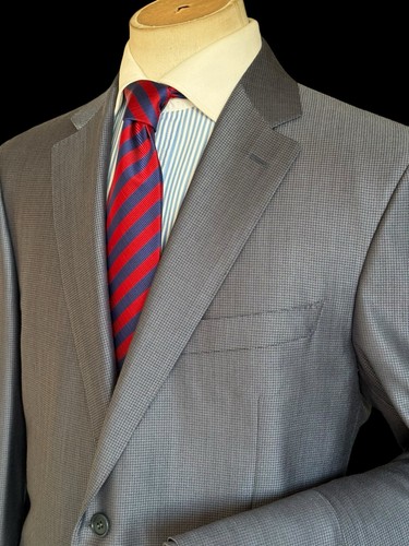 Men’s Canali Wool & Silk Puppytooth Blue Suit 44L / W36L Shimmer - Picture 2 of 21