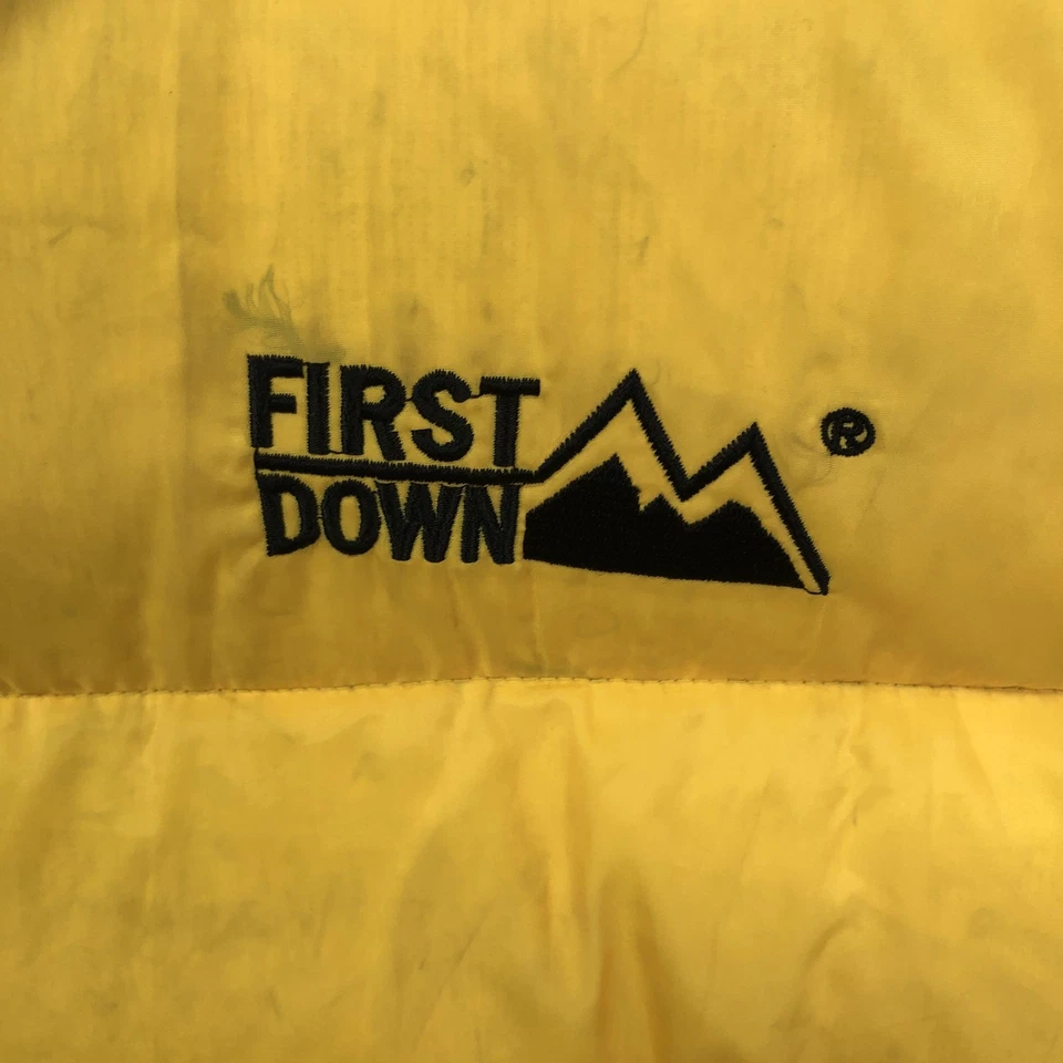 Chaqueta acolchada reversible First Down negra amarilla plumón de pato XL vintage años 90 Foto 3 de 4