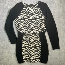 H&M Black White Zebra Print Bodycon Dress Women’s Size 12 Long Sleeve Mini