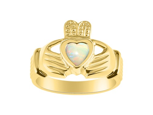 RYLOS GELBVERGOLDETER SILBER OPAL & DIAMANT IRISCHER CLADDAGH RING GRÖSSE 5-13 - Bild 1 von 6