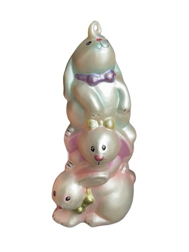 4" Hase Kaninchen Trio mit Schleifen Pyramide Pastell Glas Ornament - Bild 2 von 7
