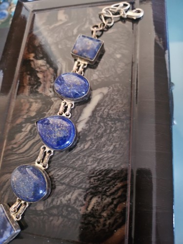 Genuine Lapis Lazuli Tennis 925 Sterling Silver 45g Bracelet 7-9" NWOT - Picture 4 of 12