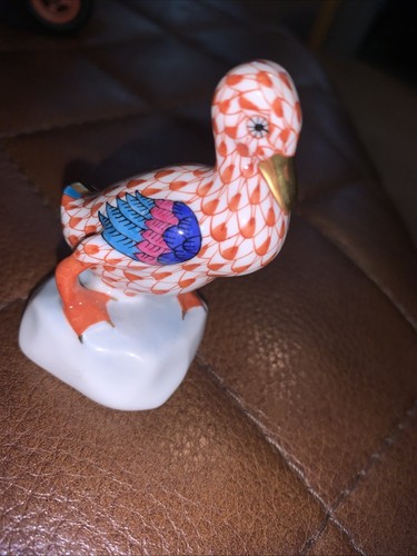 Vintage Herend Hand Painted Rust Fishnet Duck 2.75" Figurine 5022 porcelain - Picture 1 of 6