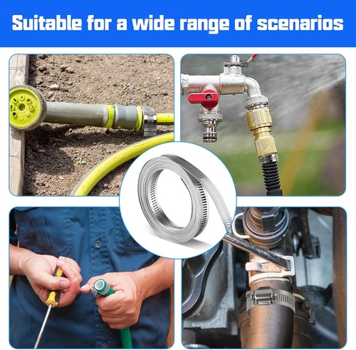 304 Stainless Steel Hose Clamp 12 FT Metal Strap+10 Fasteners, Silver  - Picture 7 of 7