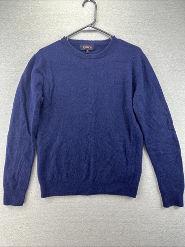 Quince Womens M Mongolian Cashmere Crewneck Sweater Sleeved Top Navy Old Money