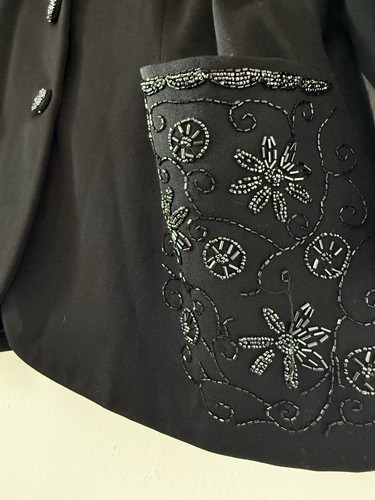 Vintage 1940s Glass Beaded Wool Gaberdine Evening Jacket M - Bild 14 von 24