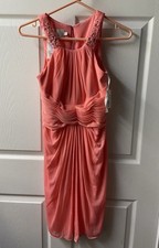 Davids Bridal Bridesmaid Party Dress Watermelon Mesh Bodice 2 Beaded Sleeveless