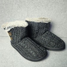 Dearfoams Womens Cozy Knit Slippers Faux Fur Lining Size 9-10 Charcoal Gray