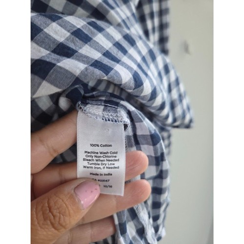Talbots Women Bue Grey Plaid Band Collar 100% Cotton Pop Over Blouse size 1X - Picture 6 of 6