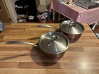 Two Vintage Calphalon 8782-2 Stainless Steel & Copper Saucepan 2-1/2 Quart w/Lid