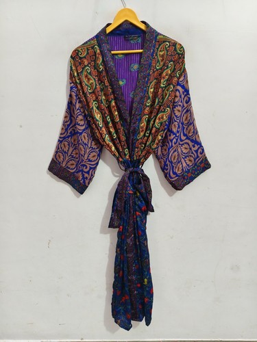 Floral Print Soft Sari Silk Kimono Bikini Cover Up Summer House Robe, B-5029 - Picture 2 of 7