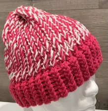 Skully Beanie Preppy Magenta & White Handmade Crocheted Hat NEW!