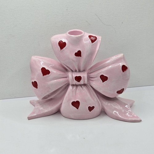 Portacandele civetta fiocco cuore rosso rosa San Valentino 6"H Preppy - Foto 2 di 16