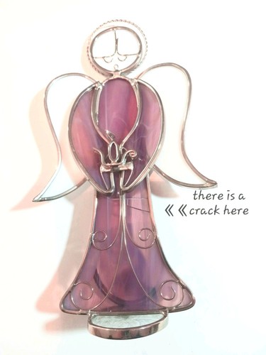 Vintage Stained Glass Angel Violet & White W Clear Base 10” tall See Photo Note - Picture 2 of 8