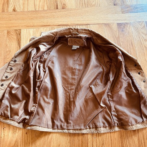 Y2K hellbraune maßgeschneiderte Leder Wildleder Jacke Gr. S Druckknopfleiste Boho Cowgirl - Bild 7 von 11