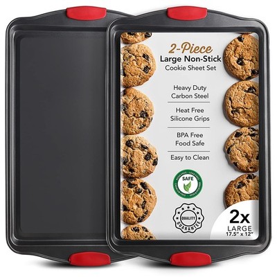 Baking Sheet Set, 2-Piece Large Cookie Sheet Set with Silicone Handles, Steel...