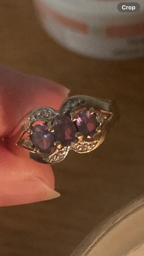 9K Gold Ring With 3 X Alexandrite And 6 X Diamonds 375 Hallmarked - Picture 8 of 9