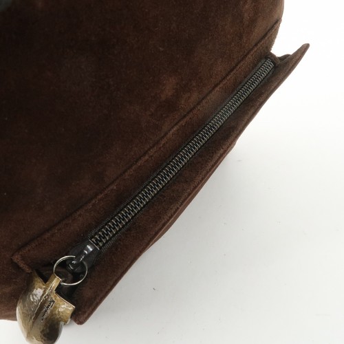 Ferragamo Gancini Suede Leather Shoulder Bag Brown Authentic Used F/S - Picture 18 of 24