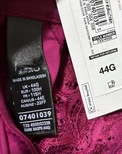 M&S FABULOSO SUJETADOR COPA COMPLETA CON AROS COLECCIÓN ENCAJE AMELIA EN RASPA Talla 44G - Imagen 11 de 11