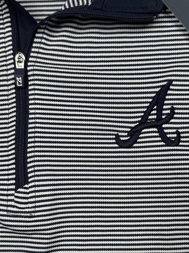 Atlanta Braves Cutter & Buck Men’s Blue Striped Long Sleeve Polo Size Medium NWT - Picture 4 of 9