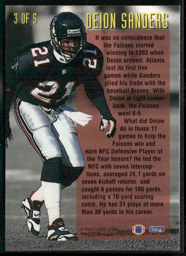 Deion Sanders 1994 Fleer #3 Award Winners Atlanta Falcons - Bild 2 von 2