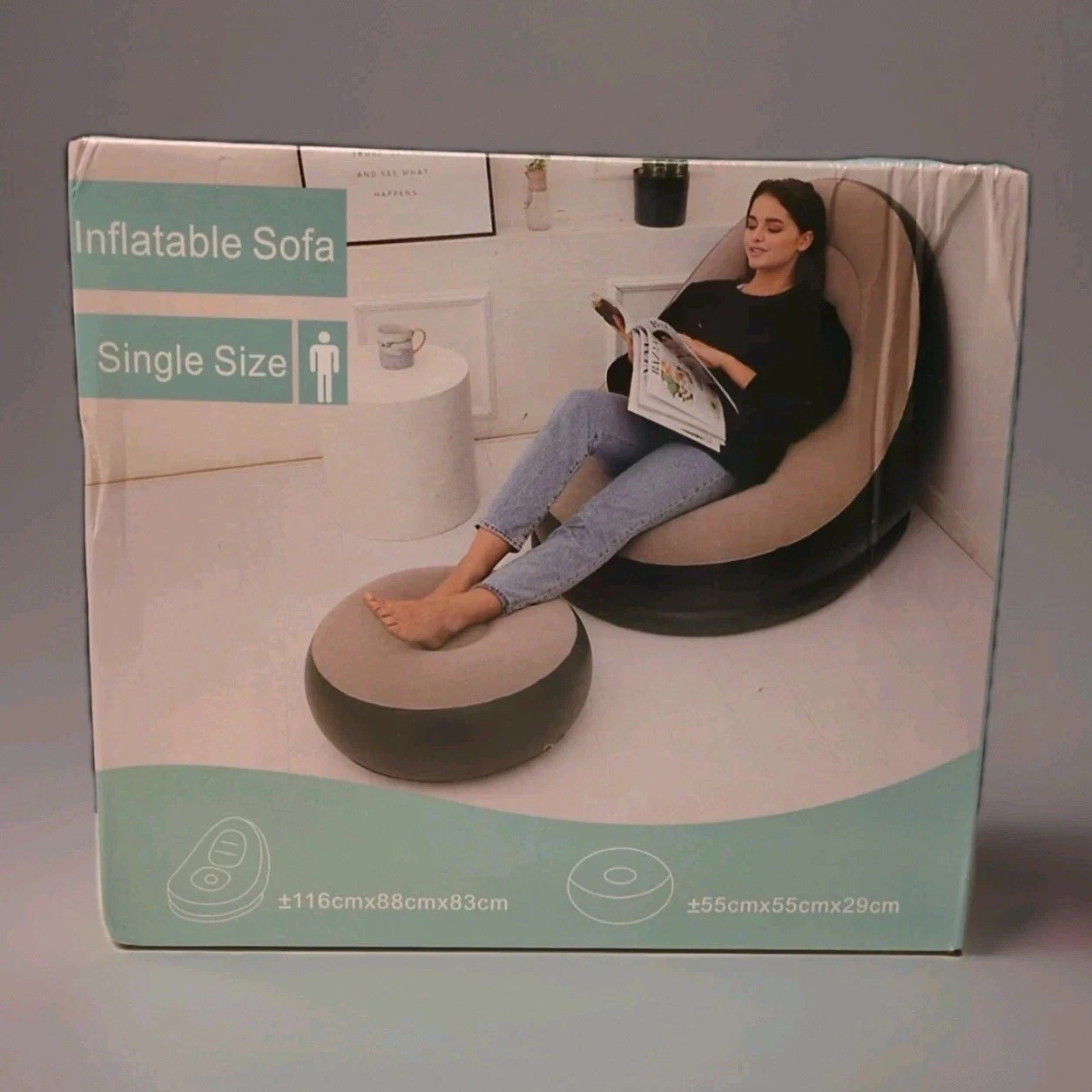 Inflatable Recliner Sofa & Footrest, Foldable Lounge Chair Indoor/Outdoor Coffee