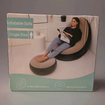Inflatable Recliner Sofa & Footrest, Foldable Lounge Chair Indoor/Outdoor Coffee - Image 1 of 4