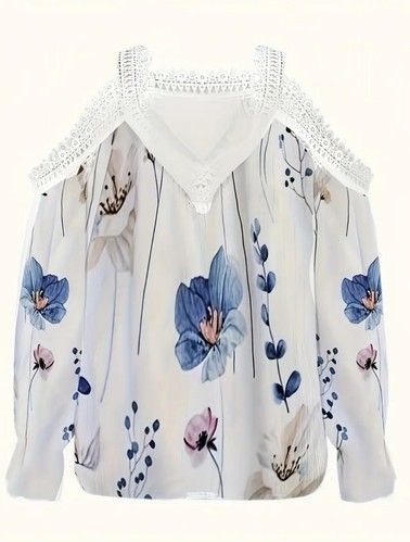 NWT Cold Shoulder Top/Blouse. Floral Print & Lace Trim Size XL (12), EXTRA LARGE - Picture 2 of 10