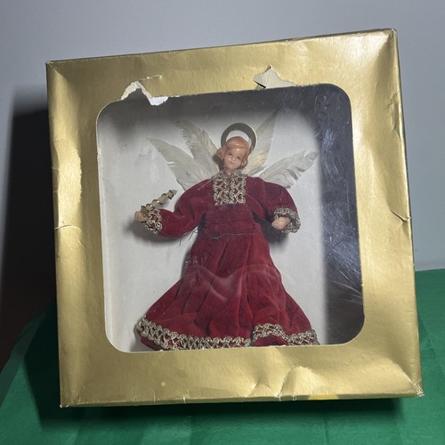 Vintage West Germany Wachs rot Kleid Weihnachten Engel Baumspitze Handarbeit mit Box - Bild 13 von 14