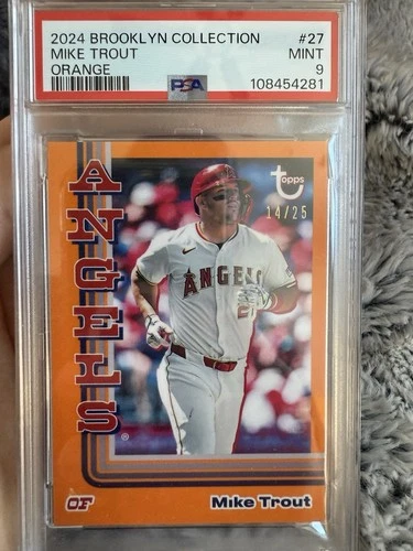 2024 TOPPS BROOKLYN COLLECTION 27 MIKE TROUT ORANGE /25 PSA 9 !!!!